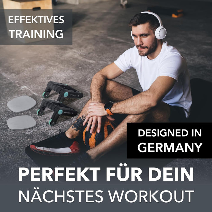 2 in 1 Liegestützgriffe inkl. Bauchroller Funktion - extra rutschfeste & komfortable Griffe - Perfek