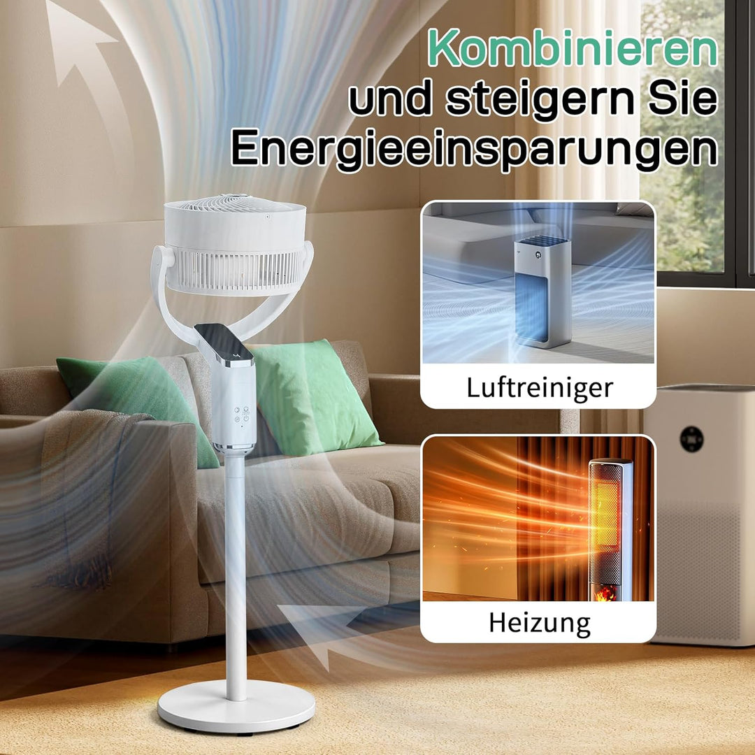 LEADZM Standventilator mit Luftzirkulation, Bodenventilator 80° Horizontale Oszillation, Fernbedienu