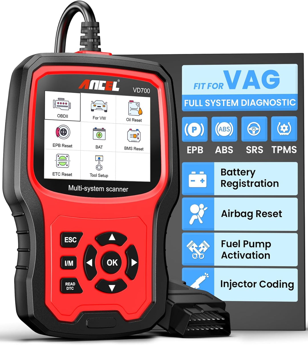 ANCEL (Upgraded Version) Ganzes System OBD2 Diagnosegerät für VAG Fahrzeuge, OBD Diagnose Scanner fü