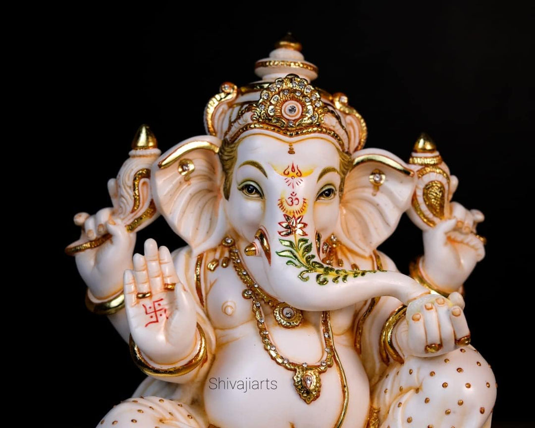 SHIVAJI ARTS Grosse Ganesha-Statue mit Gemälde, 36 cm, gross, handbemalt, Zuchtmarmor, Ganesha-Idol,