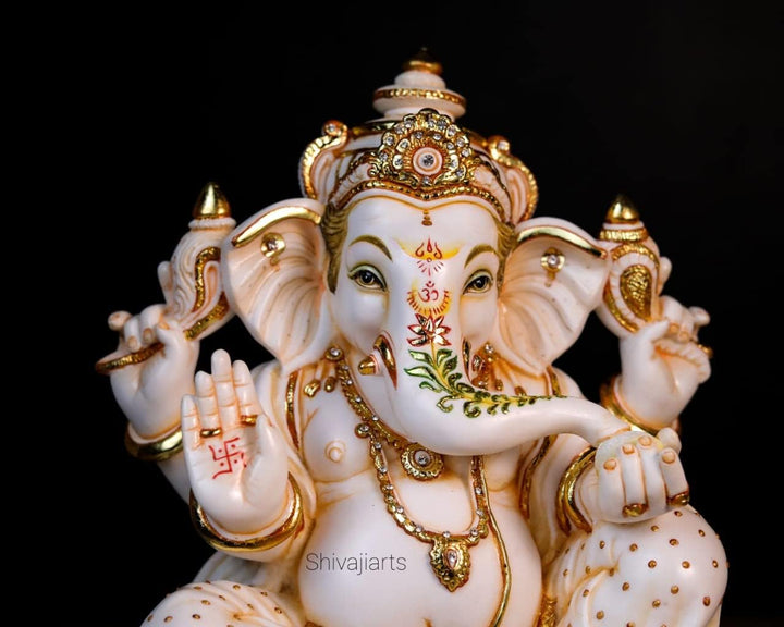 SHIVAJI ARTS Grosse Ganesha-Statue mit Gemälde, 36 cm, gross, handbemalt, Zuchtmarmor, Ganesha-Idol,
