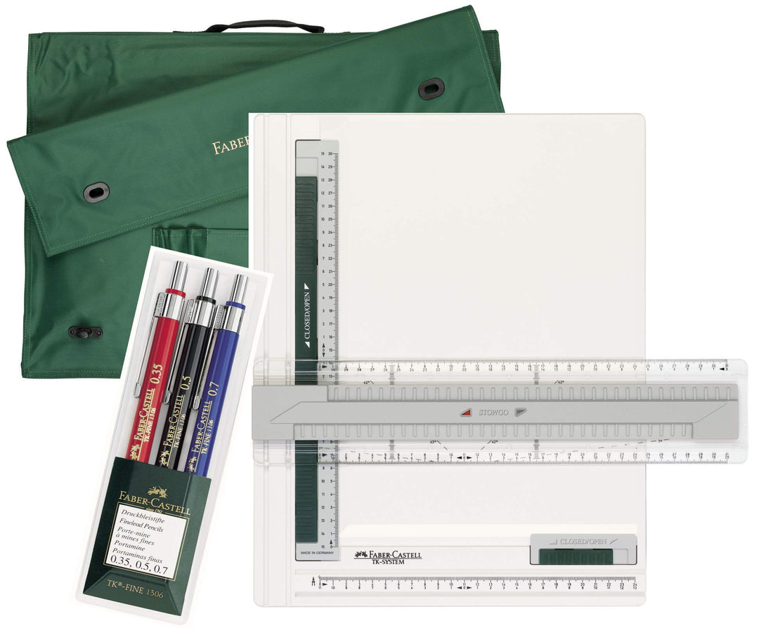 Faber-Castell Zeichenplatte TK-System A4 171274 + Tragetasche A4 175704 + 3erSet TK-FINE Druckbleist
