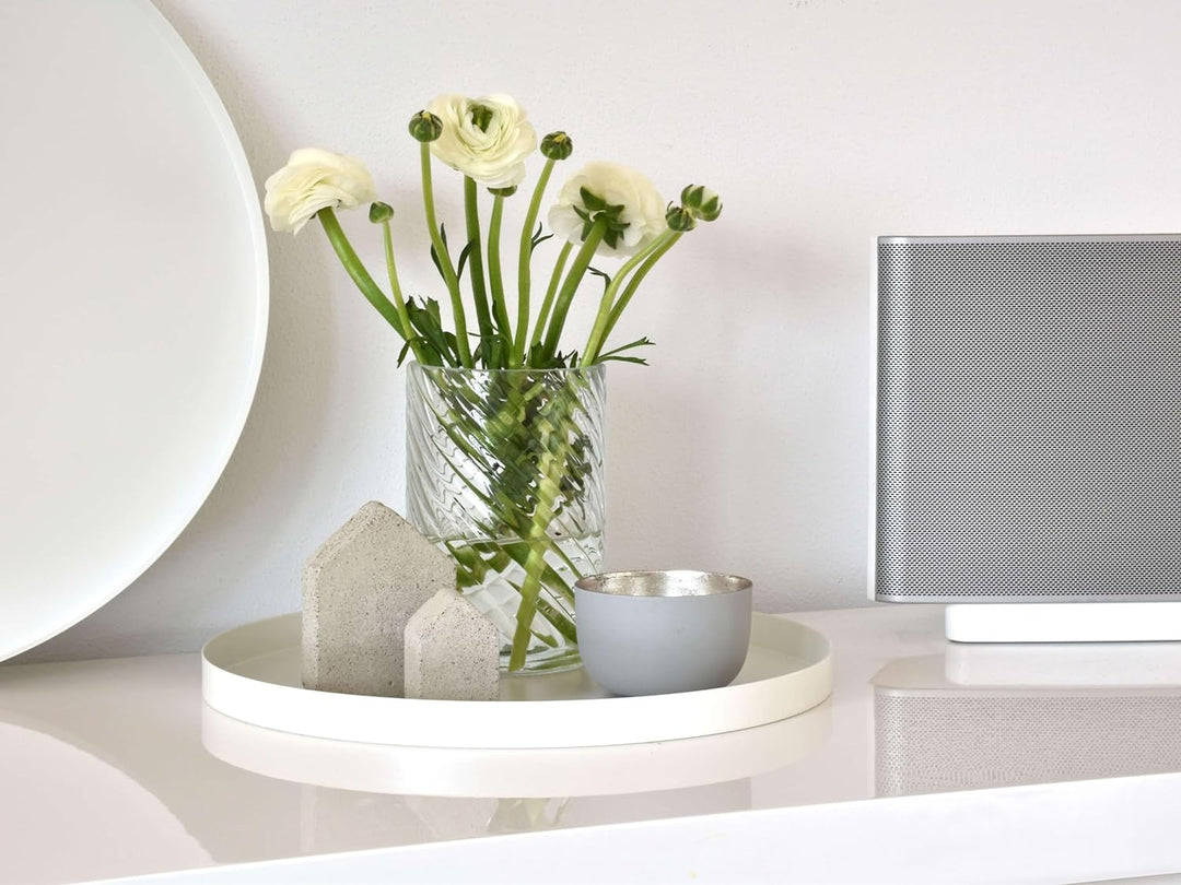 D&D Living® Deko Tablett Rund Ø 30 cm | Design Dekoteller und Dekotablett aus Metall (Weiss matt)