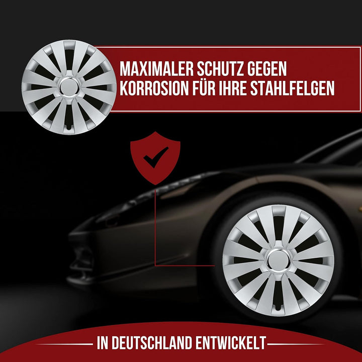 Albrecht 15 Zoll Radkappen silber für Stahlfelgen - Sky Radzierblenden aus hochwertigem Kunststoff -