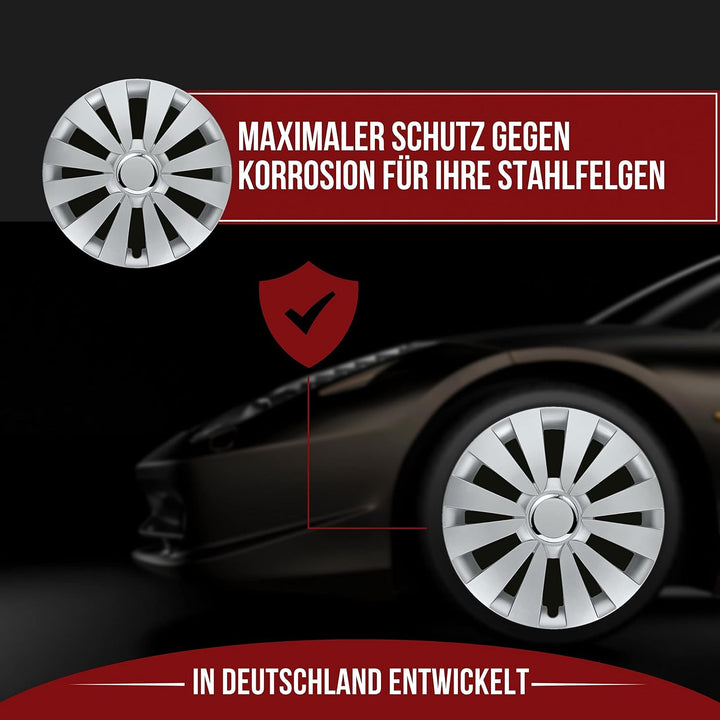 Albrecht 16 Zoll Radkappen silber für Stahlfelgen - Sky Radzierblenden aus hochwertigem Kunststoff -