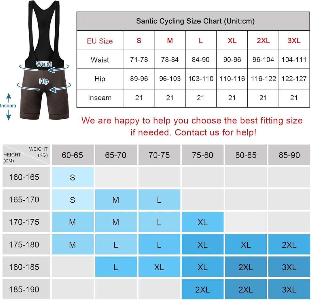 Santic Trägerhose Fahrrad Herren Fahrradhose Kurz mit Sitzpolster Radhose Herren Kurz Gepolstert S G