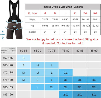 Santic Trägerhose Fahrrad Herren Fahrradhose Kurz mit Sitzpolster Radhose Herren Kurz Gepolstert M G