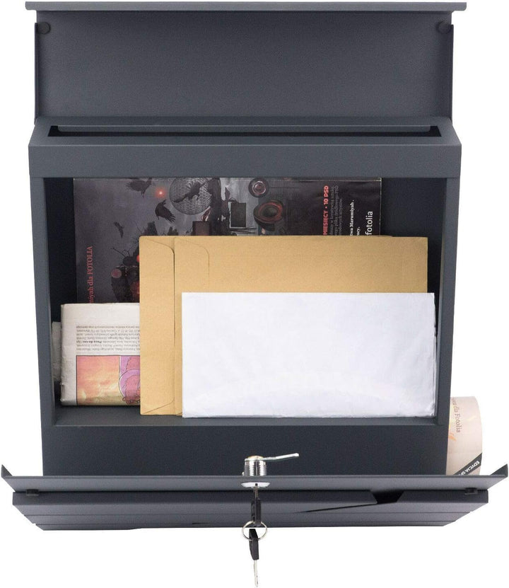Verda Personalisierter Briefkasten mit Zeitungsfach, 37 x 37 x 10,5 cm, Anthrazit RAL7016 + 2 Schlüs