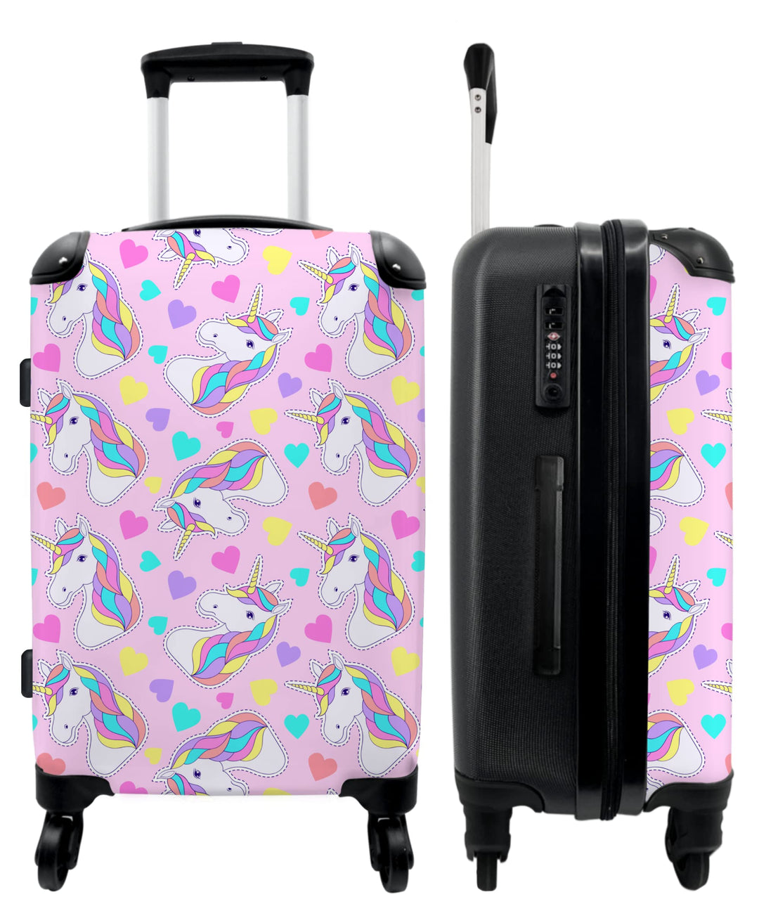 NoBoringSuitcases.com® Reisekoffer Kinder Mädchen Koffer Leicht Reisetrolley mit Rollen Gepäck Pink