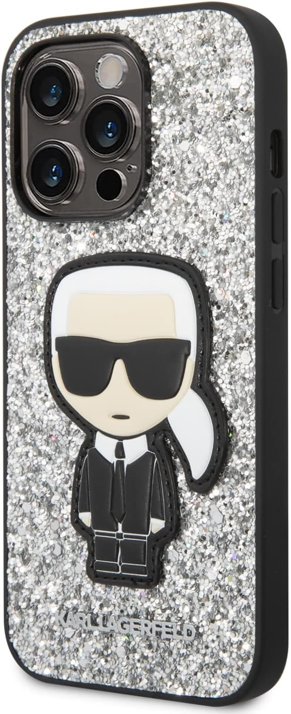 Karl Lagerfeld KLHCP14LGFKPG Hülle für iPhone 14 Pro 6,1" hardcase Silber/Silver Glitter Flakes Ikon