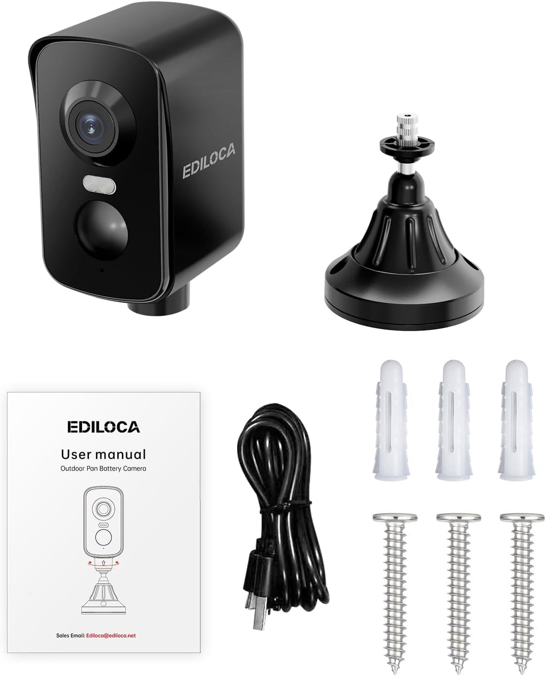 Ediloca 2K/3MP Überwachungskamera Aussen Akku, WLAN Kabellose Überwachungskamera aussen/innen, 300°