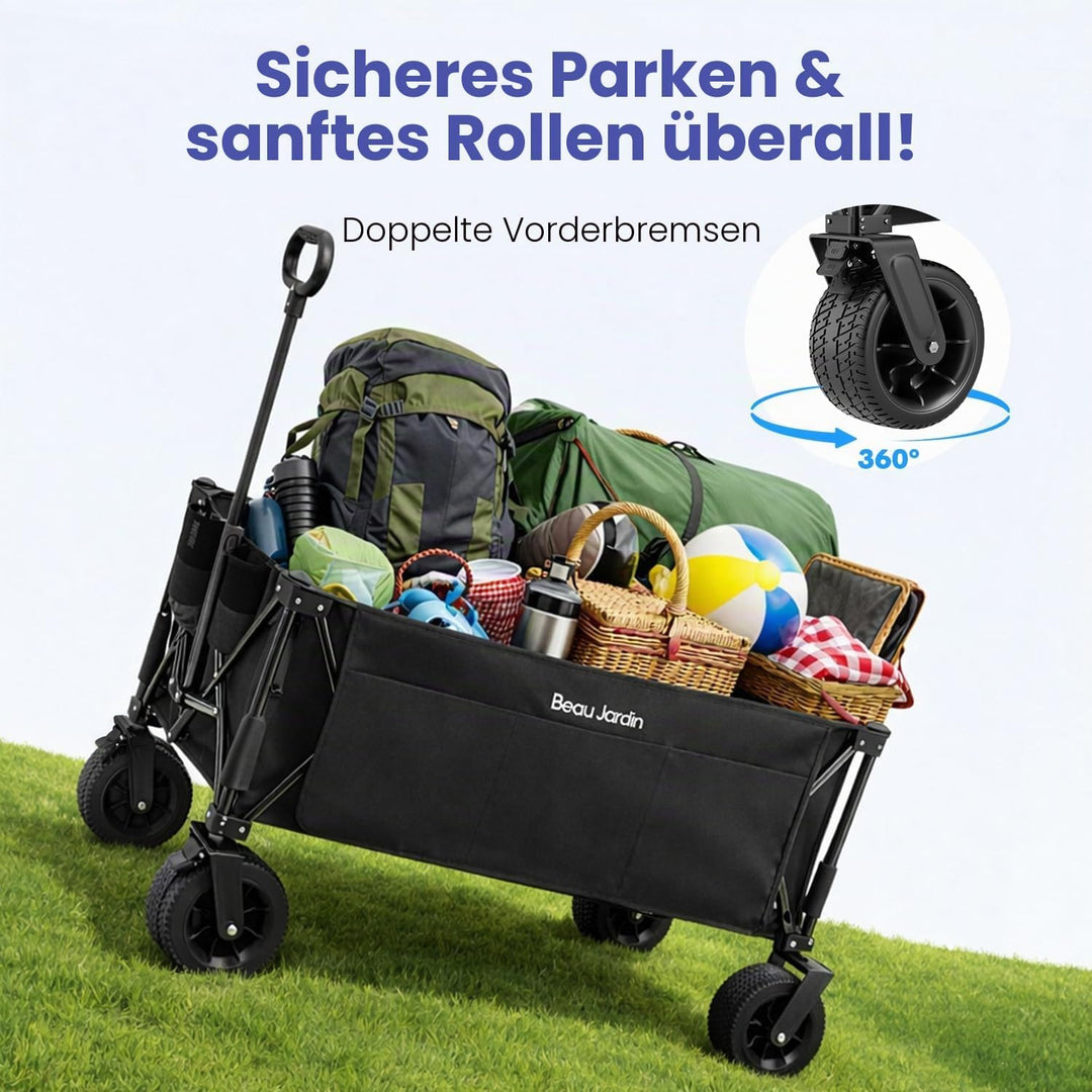 BEAU JARDIN XXL Bollerwagen Faltbar 300L 200KG Verlängerter Faltwagen mit Extra Breite 17x10 cm All-