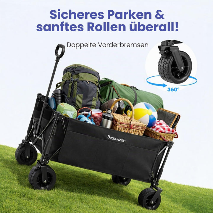 BEAU JARDIN XXL Bollerwagen Faltbar 300L 200KG Verlängerter Faltwagen mit Extra Breite 17x10 cm All-