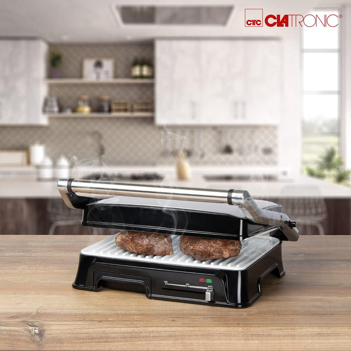 Clatronic KG 3571 elektrischer Kontaktgrill, Multigrill, Elektrogrill für beidseitiges & fettfreies