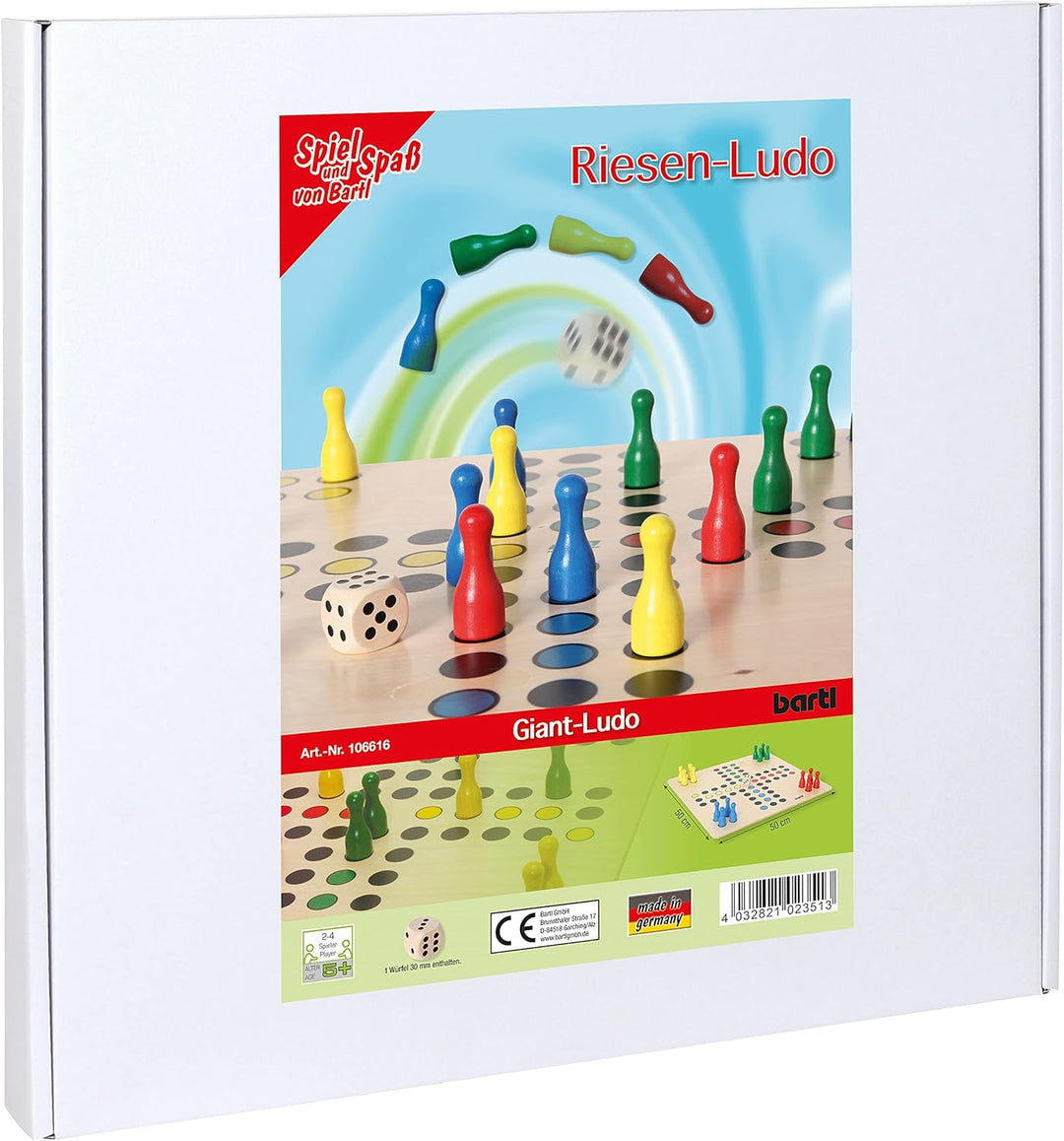 Bartl 106616 Brettspiel Ludo gross aus Holz XXL Format 50cm x 50cm | Ideal für Kinder und Senioren,