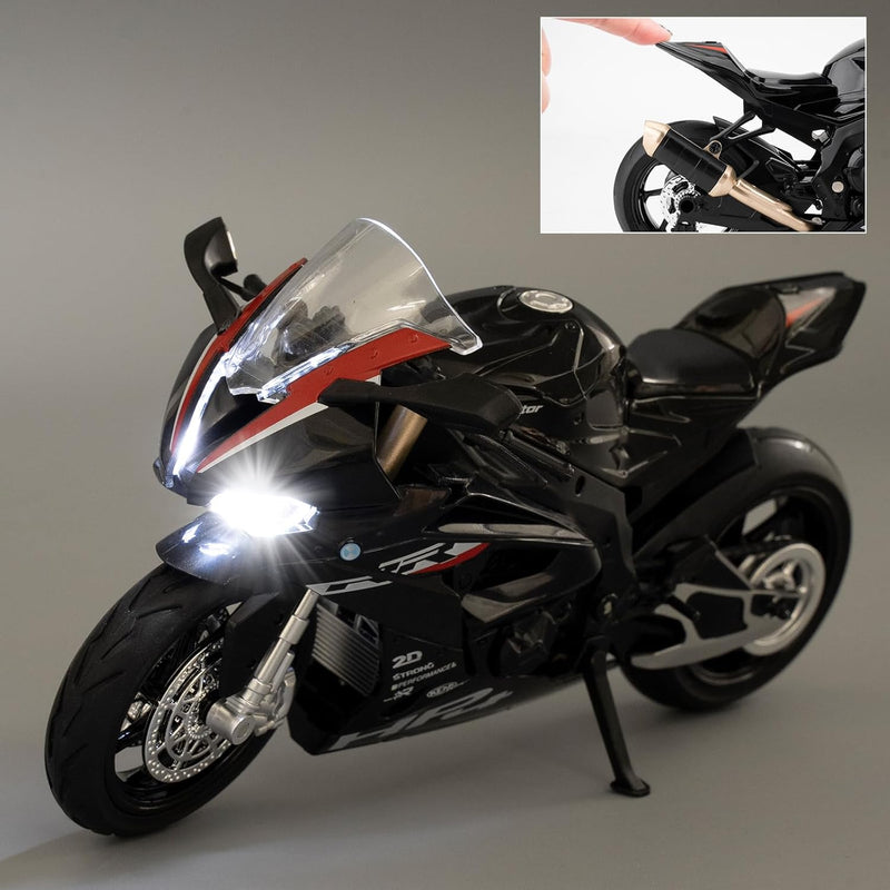 imtfzct 1/12 BMW HP4 Motorrad Modellauto, Spielzeugmotorrad mit Sound und Licht, Mini-Motorrad-Rennw