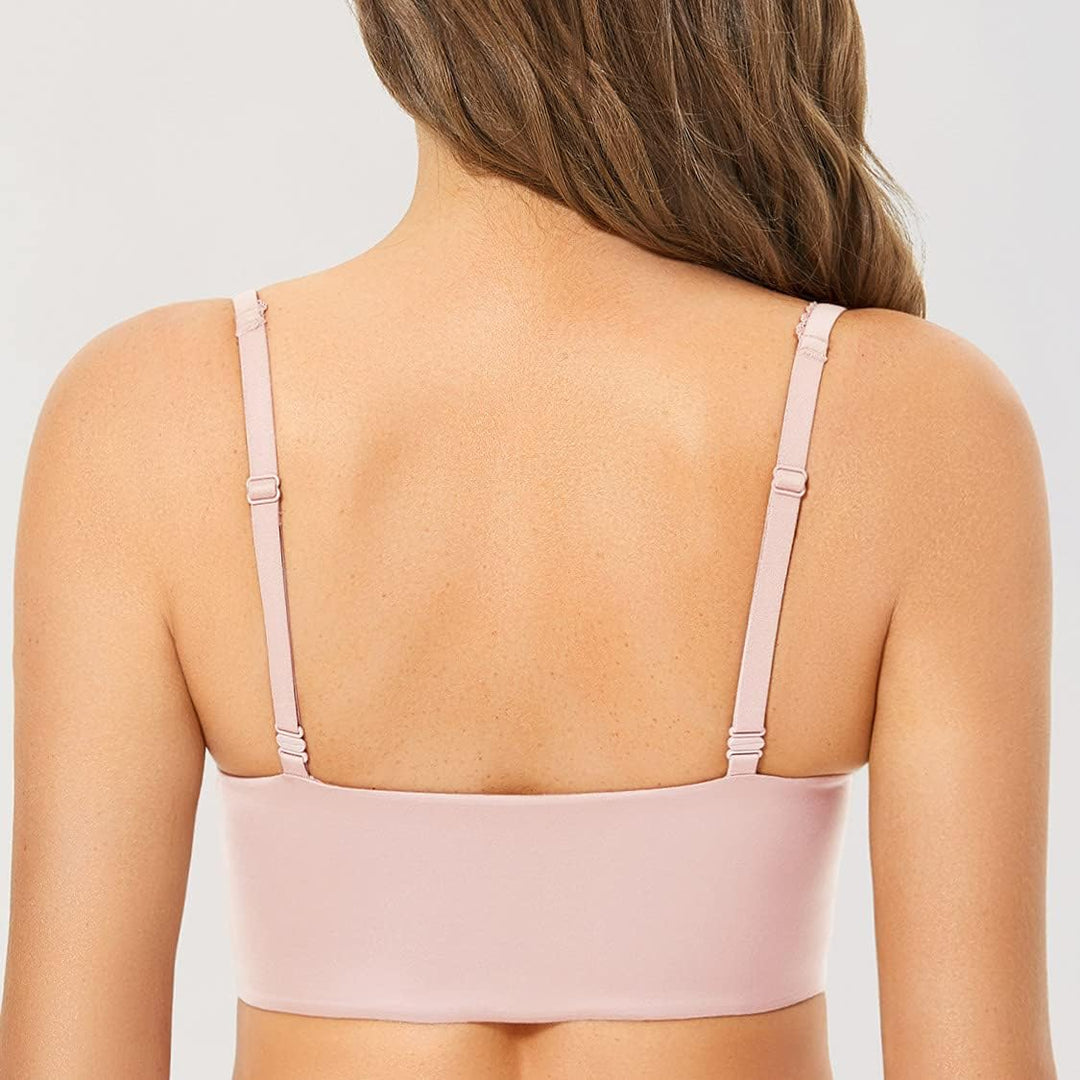 DOBREVA Push Up BH Damen ohne Bügel Soft Gepolstert Bügelloser Bralette mit Spitze 85A Nacktes Rosa,