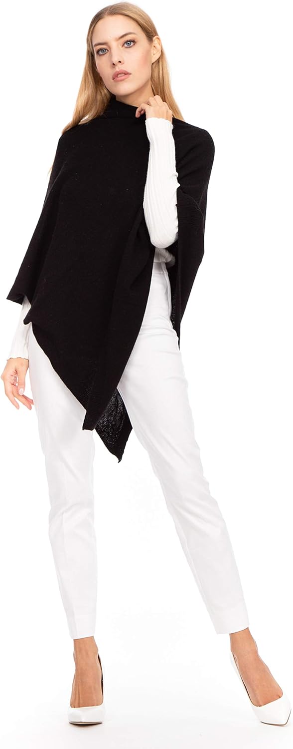 Marine Cashmere - Poncho aus Kaschmir-Mischgewebe für Damen, zart und weich, aus Kaschmir Schwarz, S