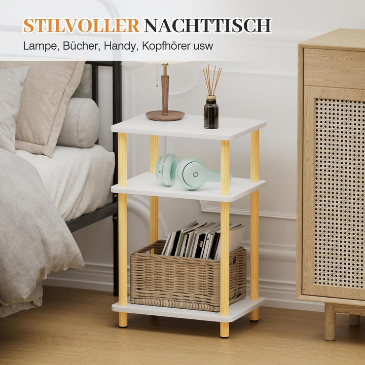 APICIZON 3 Tier Beistelltisch Schmal, Nachttisch Holz, Tisch Klein, 40x30x61.5cm, Kleiner Beistellti