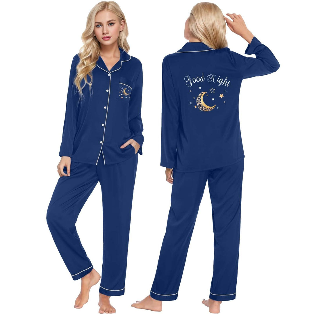 Damen Pyjama Satin Schlafanzug Set,Damen Seidensatin Pyjama Set 2Pcs Langarmhose Chinesischer Stil N