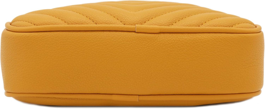 FashionPuzzle Chevron gesteppte Crossbody-Kameratasche mit Kettenriemen und Quaste Senf, Senf