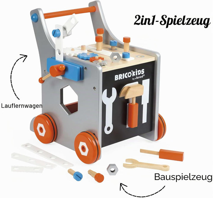 Janod - Brico'Kids Wooden Diy Trolley for Children - Magnetic - Pretend Play - 25 Tools and Accessor