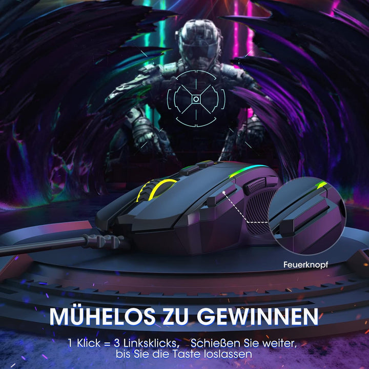 Gaming Maus, Gaming Mouse mit 8 Programmierbare Tasten und Einstellbar 8000 DPI, RGB Beleuchtung PC