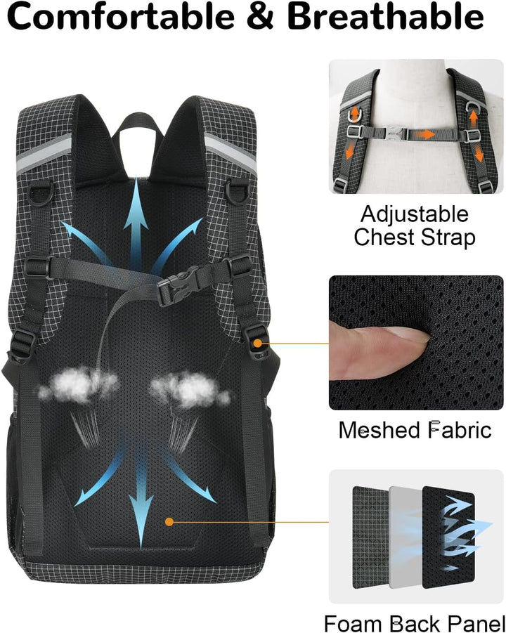20L Klein Wanderrucksack Damen Herren, Leicht Tagesrucksack mit Rückenbelüftung 3D Air Mesh, Daypack