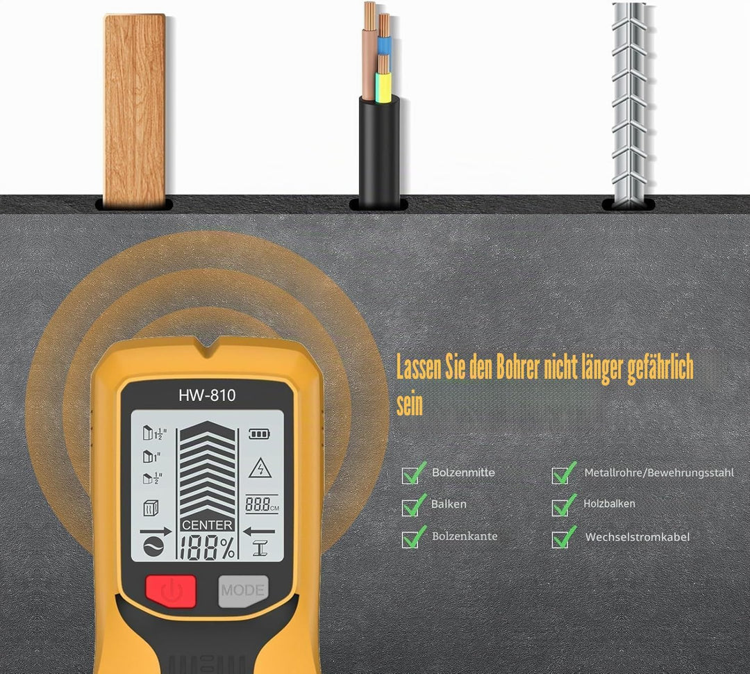 Qivine Kabelsucher Leitungssuchgerät 5 in 1, Digitales Leitungssucher Stromleitungen mit LCD-Display