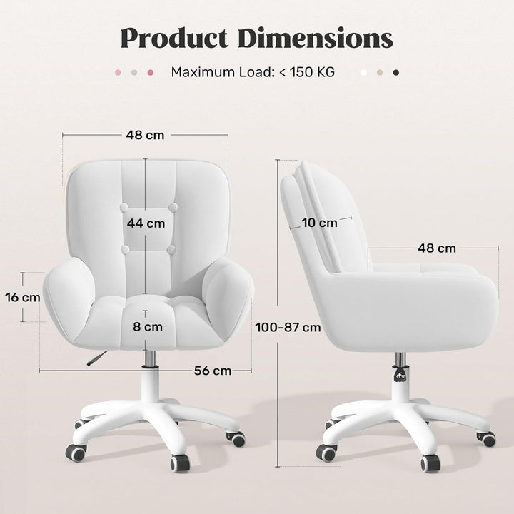 Homeoffice & Schminkstuhl 2-in-1 Ergonomischer Samt Drehstuhl 360°, Höhenverstellbar für Arbeitszimm