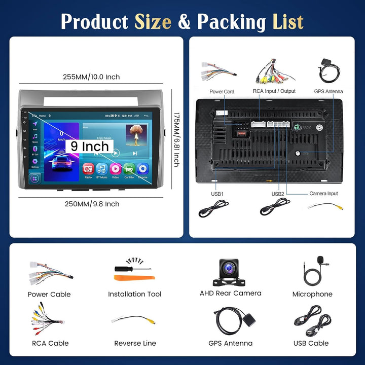 Hikity 2+64G Android Autoradio Wireless Carplay für Toyota Corolla Verso AR10 2004-2009 Bildschirm 9