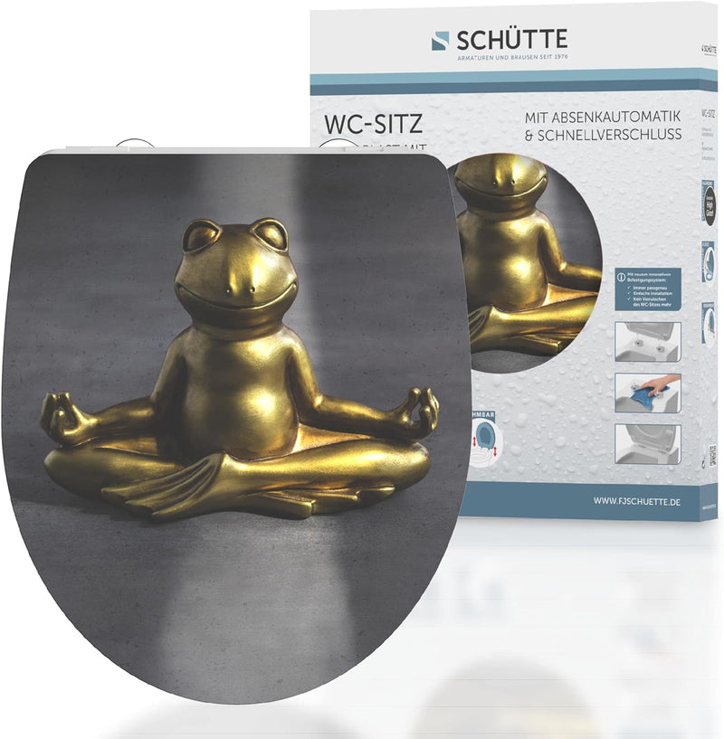 Schütte WC-Sitz Duroplast HG RELAXING FROG, Hochglänzender Toilettensitz mit Absenkautomatik, Schnel