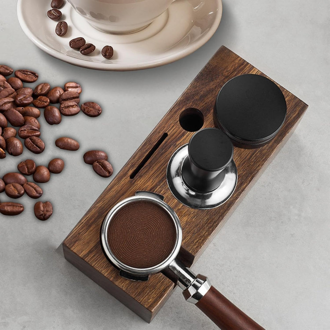 Beler Tamperstation Holz 58mm, Tamper Station aus Walnussholz für Siebträger 58 mm, Barista Espresso