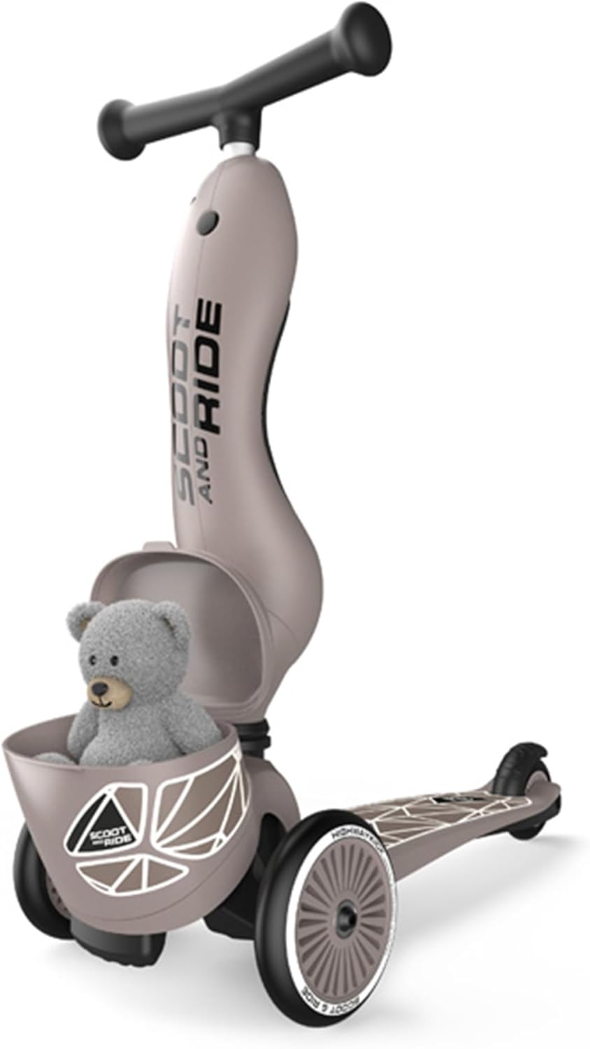Scoot & Ride Unisex – Babys Highwaykick 1 Lifestyle Kickboard mit Sitz und Behälter… BROWN LINES, BR