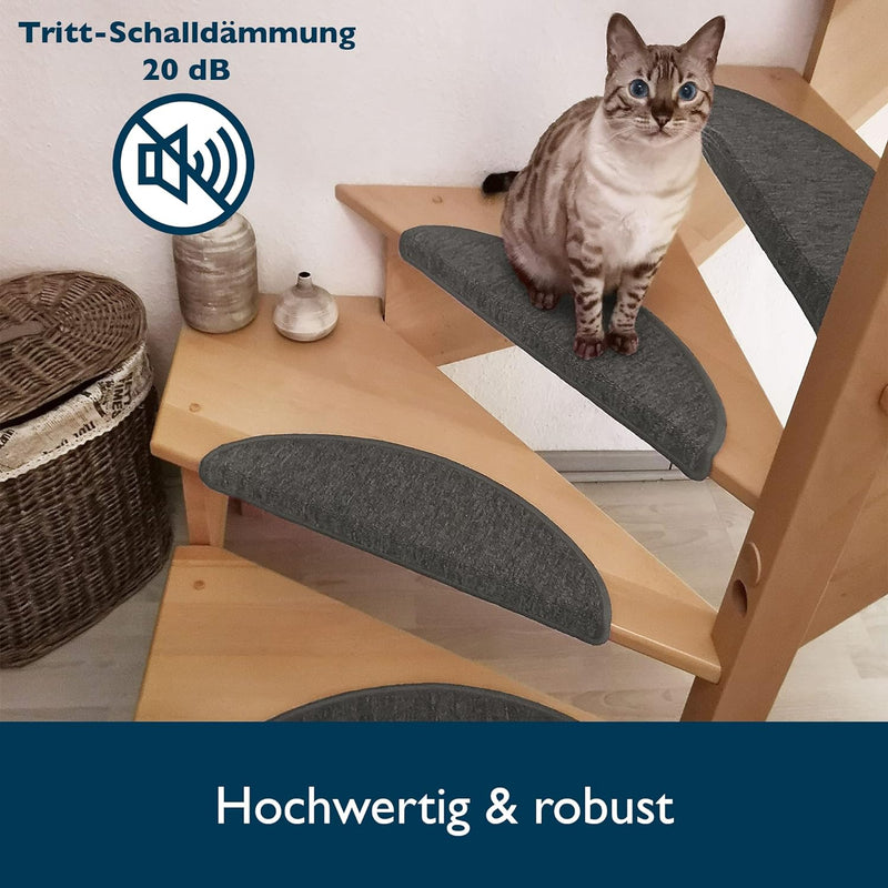 Beautissu Stufenmatten ProStair 15er Set 55x15 cm - Treppenmatten eingekettelt, Treppenstufen Teppic