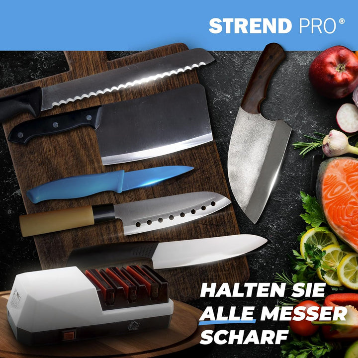 STREND PRO Messerschärfer Elektrisch | 3-Stufiges Schärfen für Eine Perfekt Scharfe Klinge | Messers