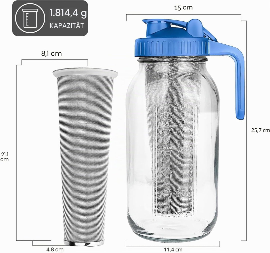Cold Brew Kaffeebereiter, 1.8L Cold Brew Coffee Maker, Deckel mit Griff und Edelstahlfilter, Kaffeeb