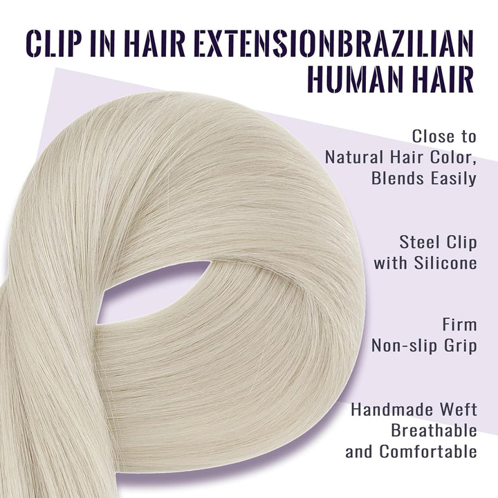 Fshine Invisible Clip in Extensions Echthaar Blond Hair Extensions Clip in Echthaar Weissblond 30cm