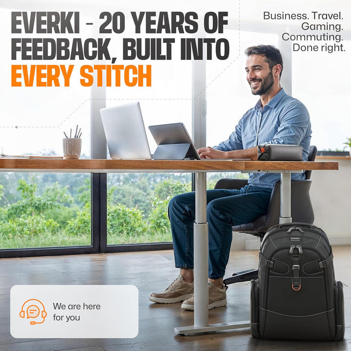 Everki EKP120 – Laptop Rucksack für Notebooks bis 18,4 Zoll (46,7 cm) mit durchdachtem Fächer-Konzep