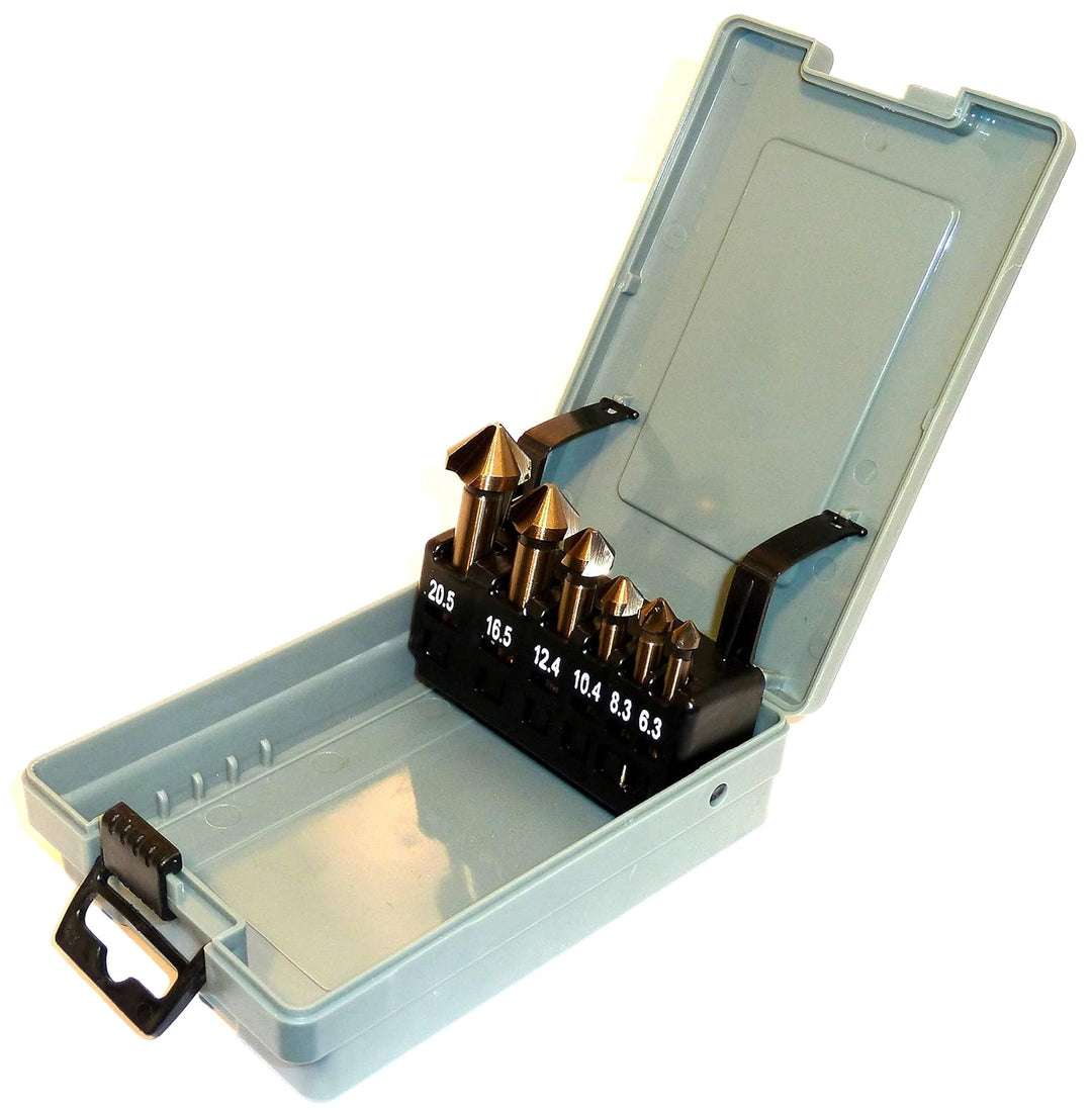 PeTools, 6tlg. Edelstahl Kegelsenker Set (6,3-20,5mm) HSS-E Co5 Senkbohrer, Entgrater, VA