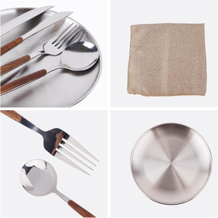Camping Geschirr Set für 2 Personen, 12 Stück, Edelstahl, Picknick Besteck, Tragbare Bestecktaschen,