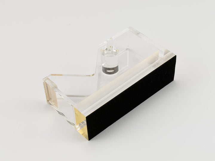 Dany Marcus Klebebandabroller, eleganter, grosser Tischabroller aus transparentem Acryl mit Gold