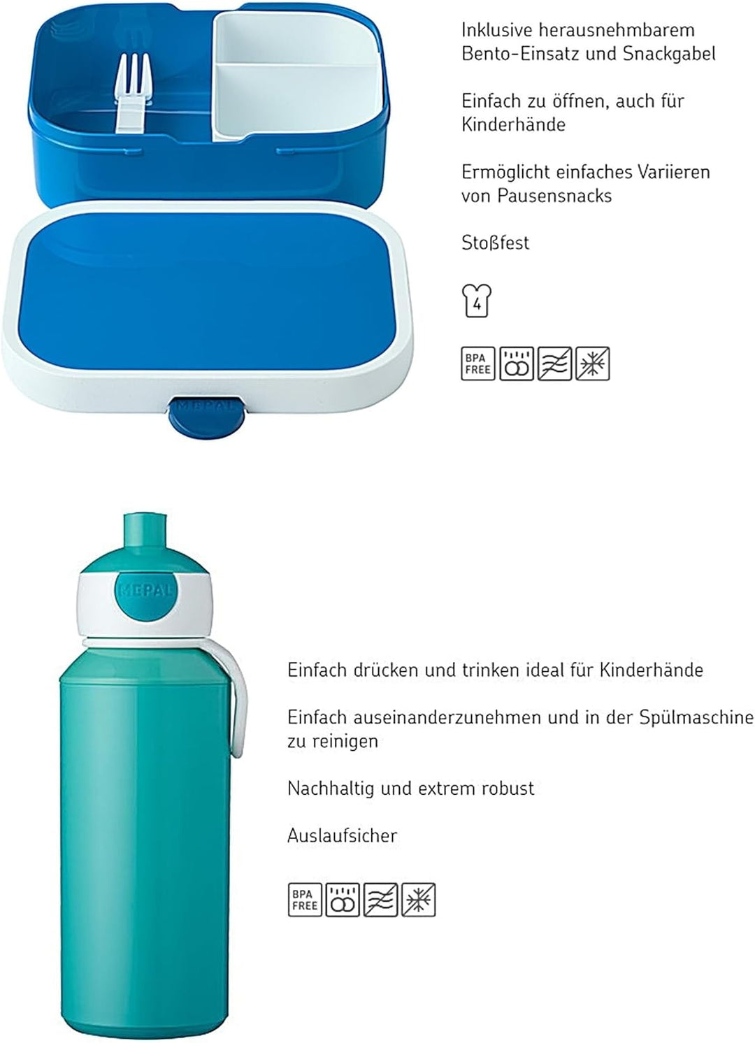 Mepal - Pausenset Campus Set für Kinder mit Pop-up Trinkflasche & Lunch Box - Lunch-Set für die Schu