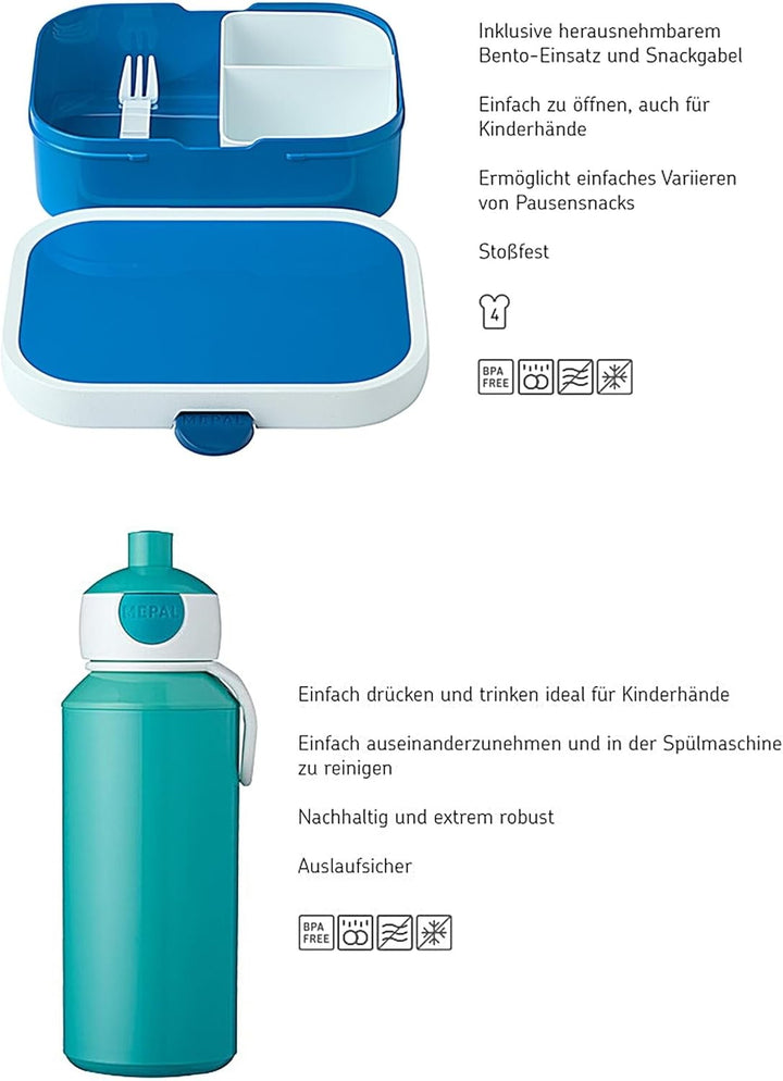 Mepal - Pausenset Campus Set für Kinder mit Pop-up Trinkflasche & Lunch Box - Lunch-Set für die Schu