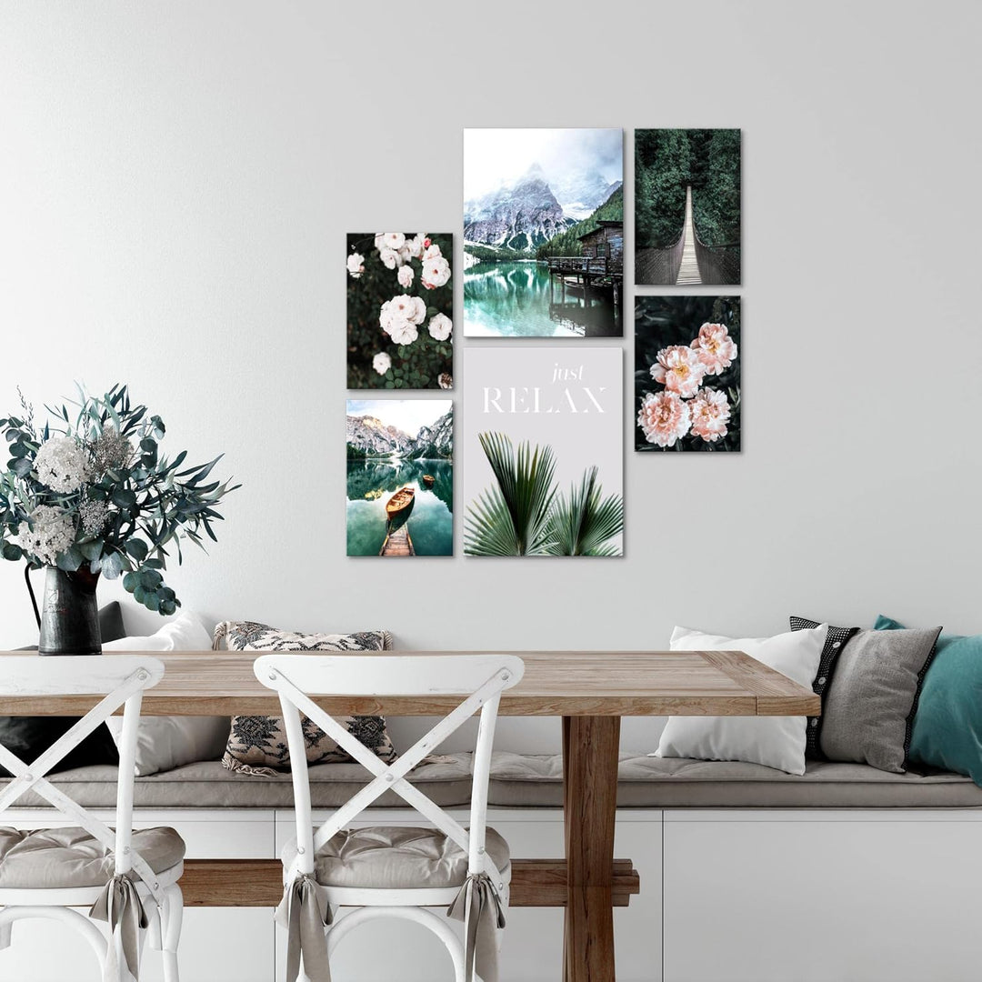 Novart Wandbilder Set See Berge grün Natur - KEIN EXTRA RAHMEN BENÖTIGT - Modern Deko - Wohnzimmer S