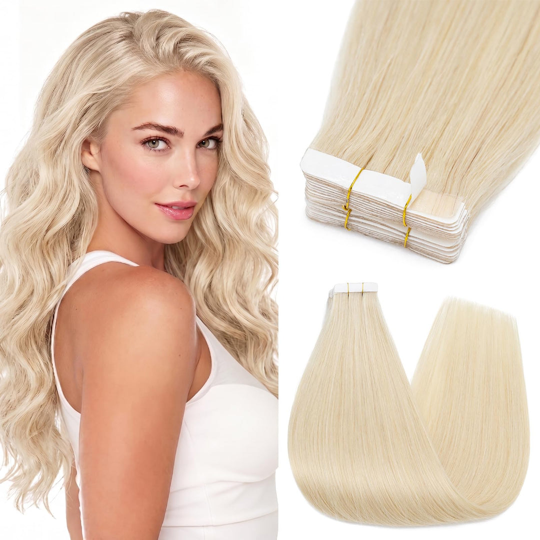 Silk-co Tape Extensions Echthaar 10 Stück 20g, Remy Tape in Extensions Haarverlängerung, Skin Weft E