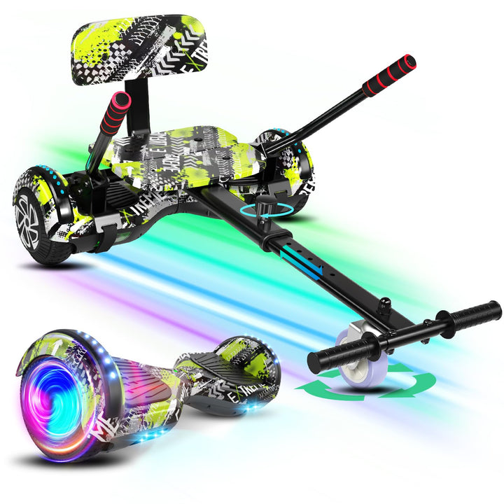 SISIGAD Hoverboard mit Kartsitz, Bluetooth-Lautsprechern und LED-Licht, 6,5-Zoll-Reifen, leistungsst