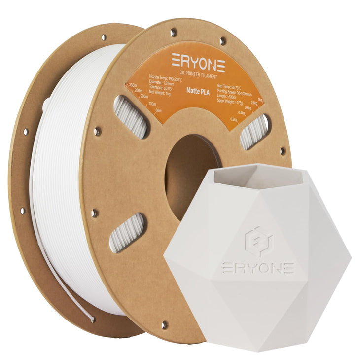 ERYONE Matte PLA 3D Drucker Filament 1.75mm, Massgenauigkeit +/- 0.03 mm, 1 kg 1 Spule, Matte Weiss,