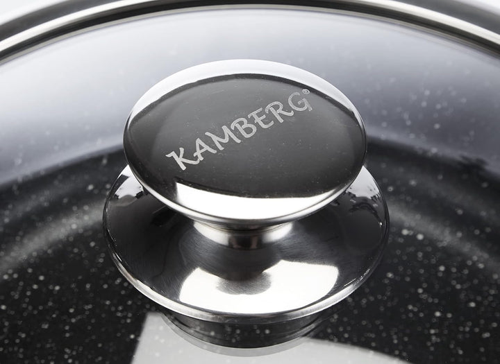 Kamberg – 0008040 – Kochtopf 24 cm – Aluminiumguss – Beschichtung in Steinoptik – Mit Glasdeckel – F