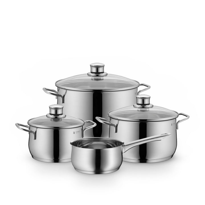 WMF Diadem Plus Topfset Induktion 4-teilig, Kochtopf Set mit Glasdeckel, breiter Schüttrand, Cromarg